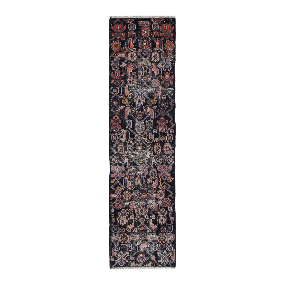 Persian Hamedan runner rug in navy and rose, 1'8" x 6'3"
