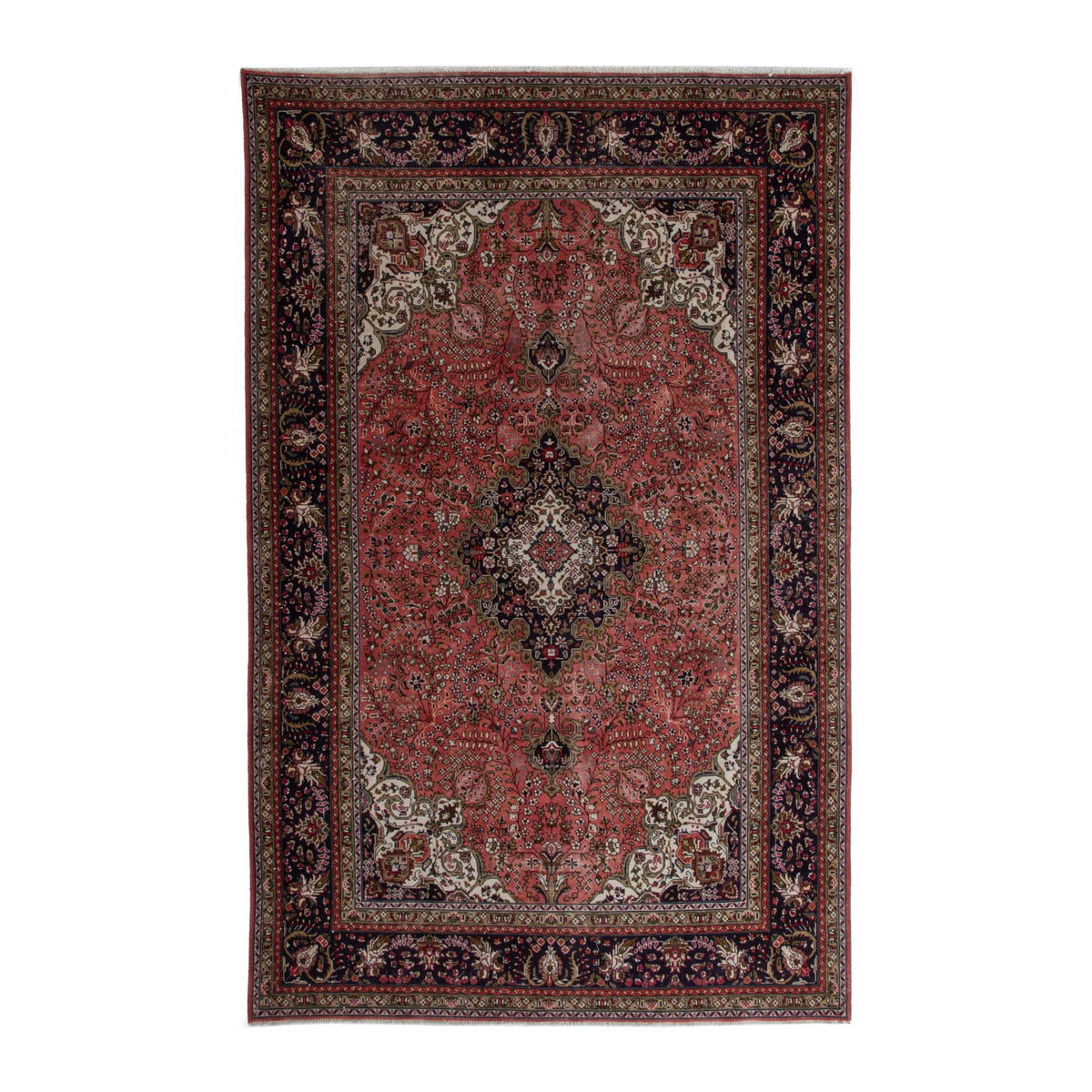 Persian Tabriz area rug in rust and navy, 6'9" x 9'10"