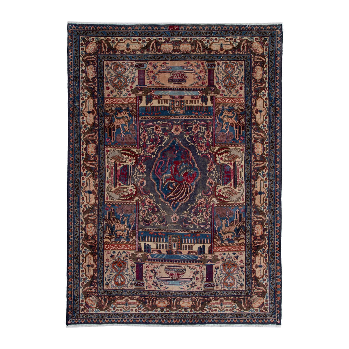 Persian Kashmar area rug in burgundy and cream, 6'9" x 9'5"