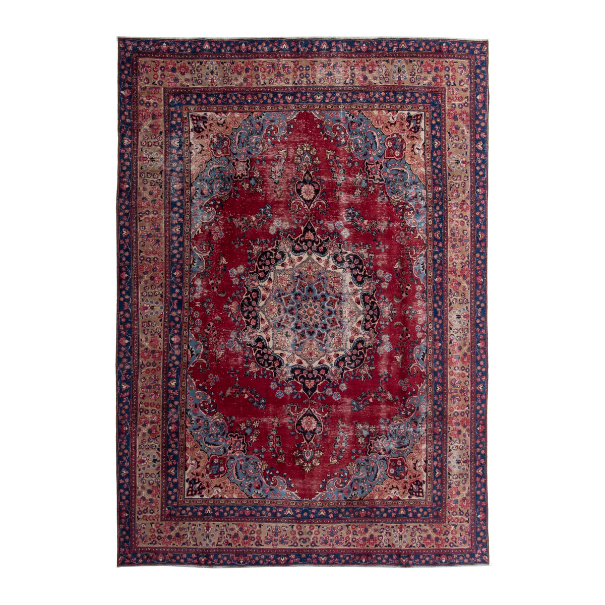 Persian Sabzevar oversized rug in deep red and navy, 9'5" x 12'6"