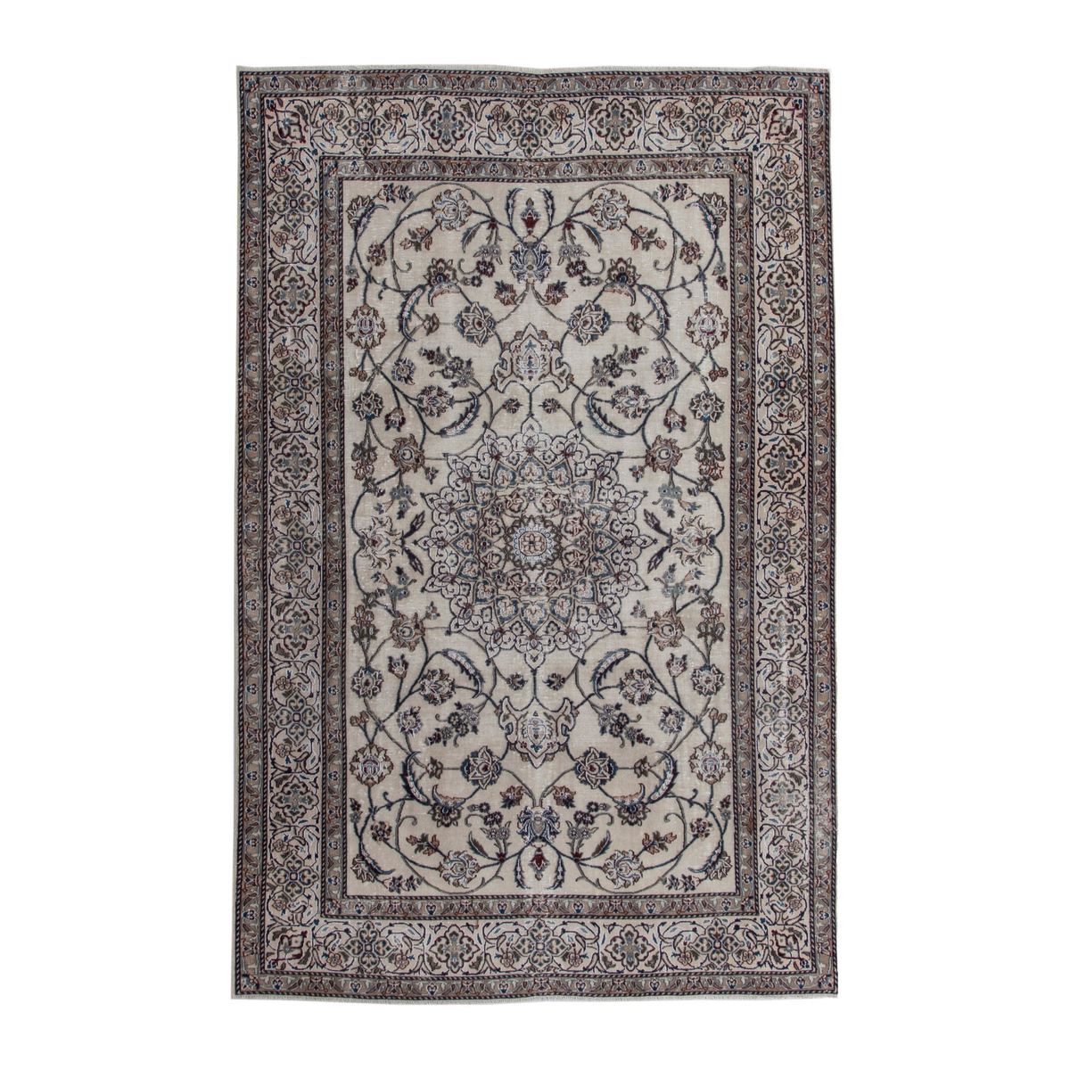 Persian Nain oversized rug in cream and greige, 7'10" x 11'