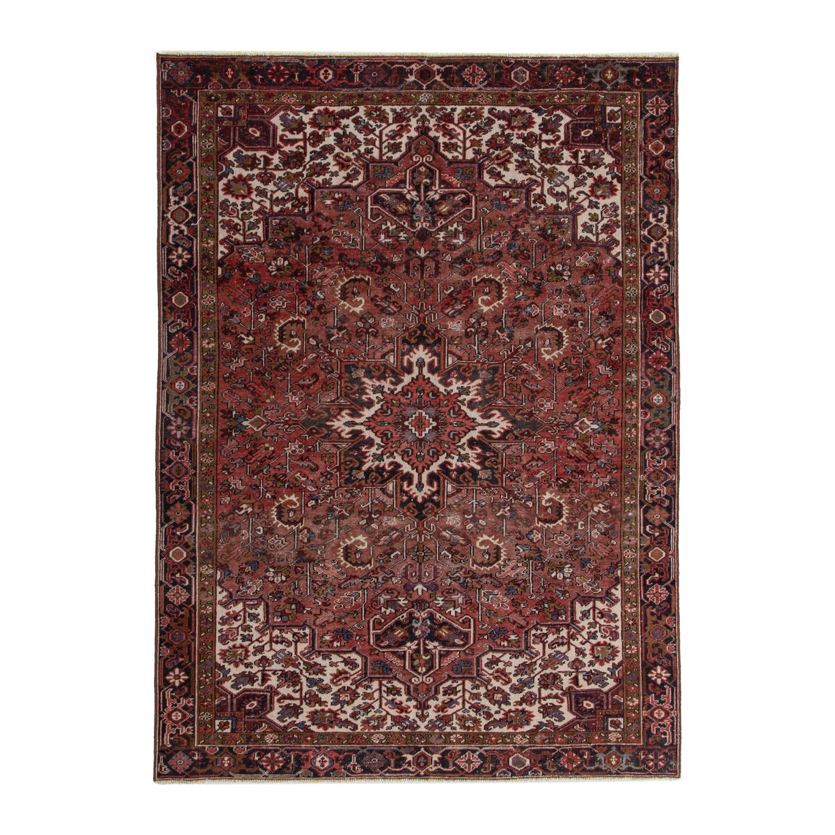 Persian Heriz area rug in deep red and burgundy, 7'3" x 9'7"