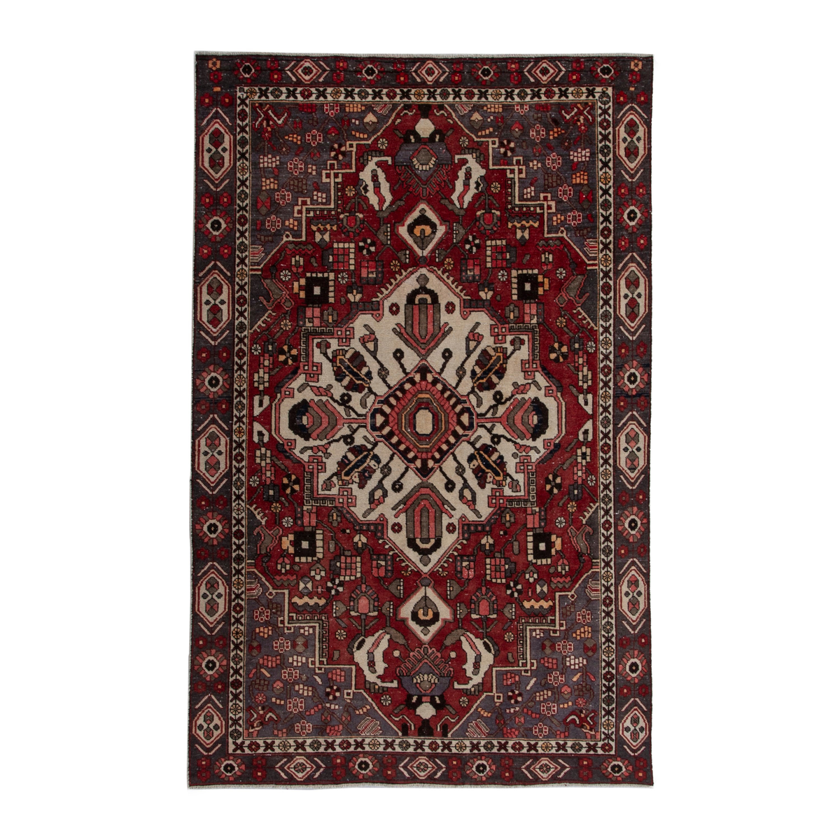 Persian Bakhtiari area rug in burgundy and deep red, 6'7" x 9'8"