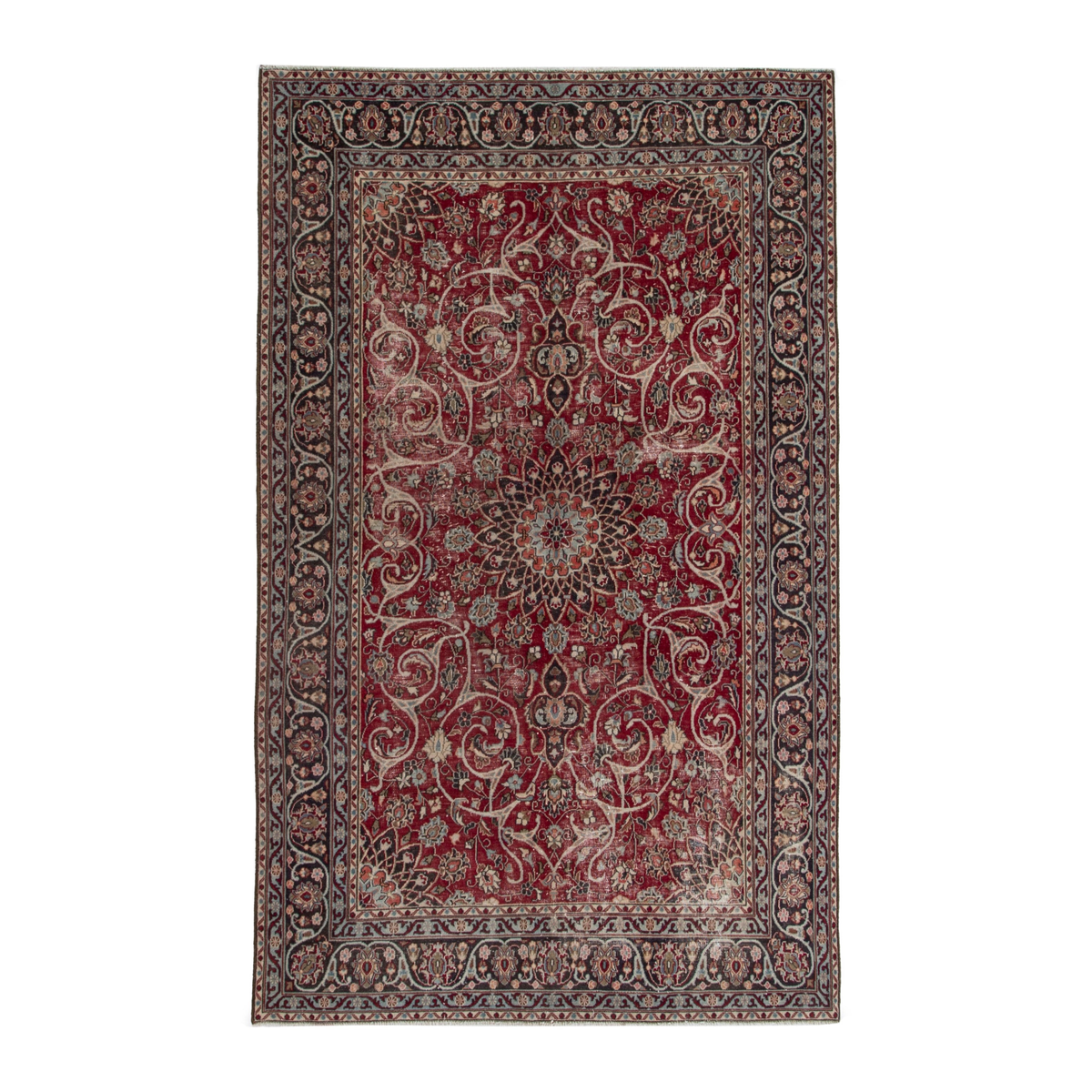 Persian Mashhad area rug in deep red and dark brown, 6'5" x 9'7"