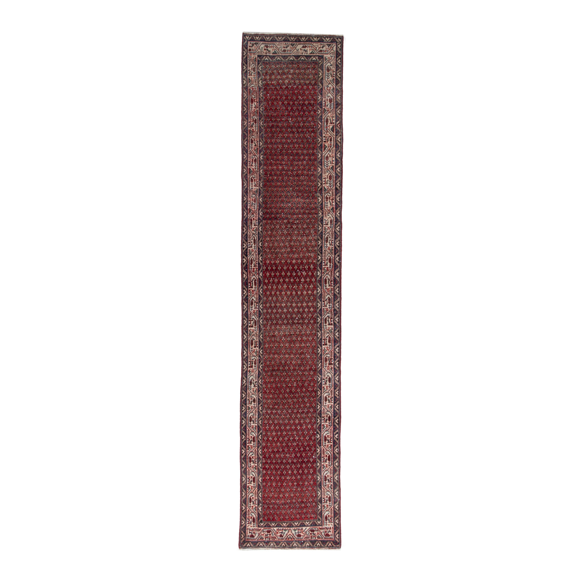 Persian Arak runner rug in burgundy and beige, 2'6" x 12'1"