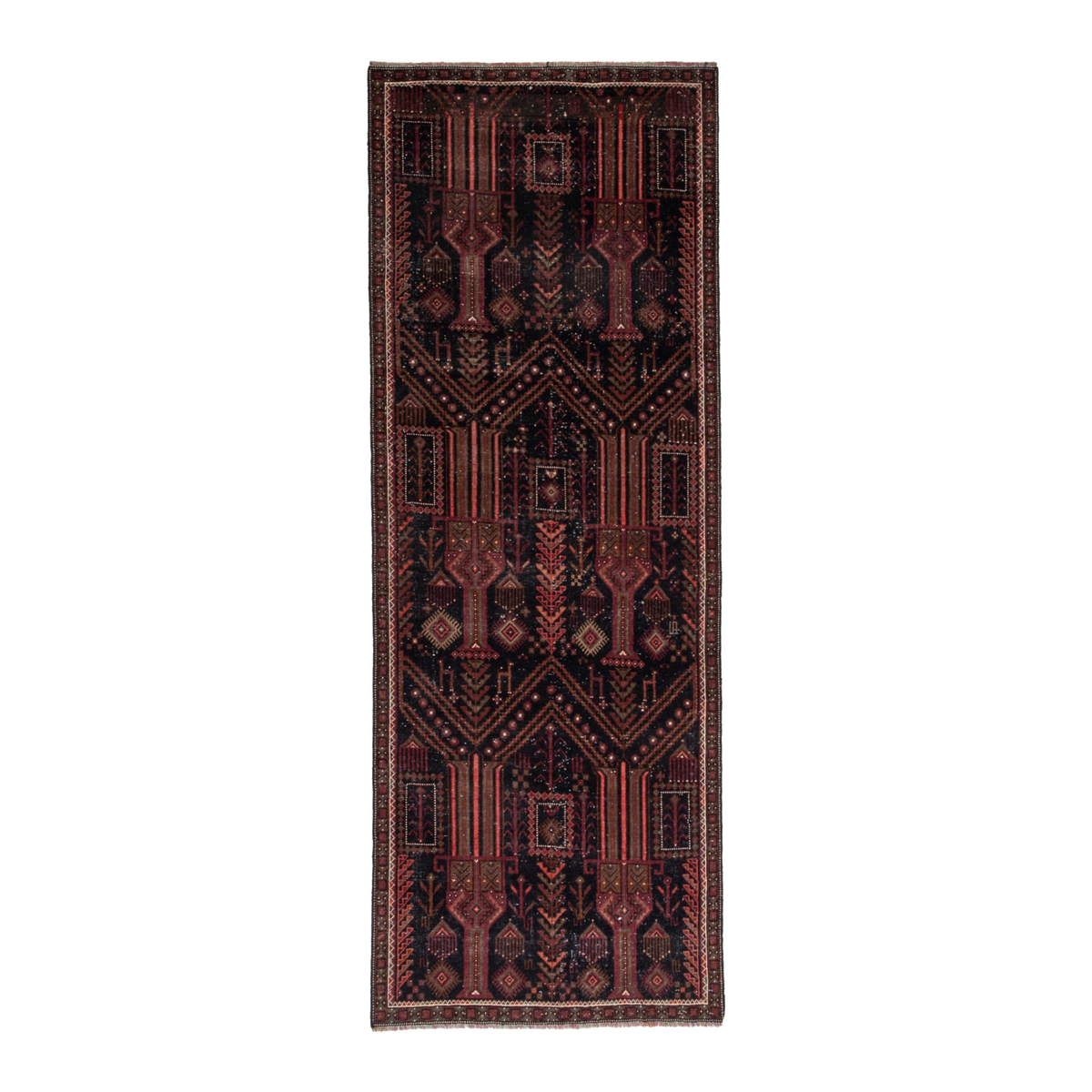 Persian Baluch runner rug in burgundy and deep red, 3'3" x 8'8"