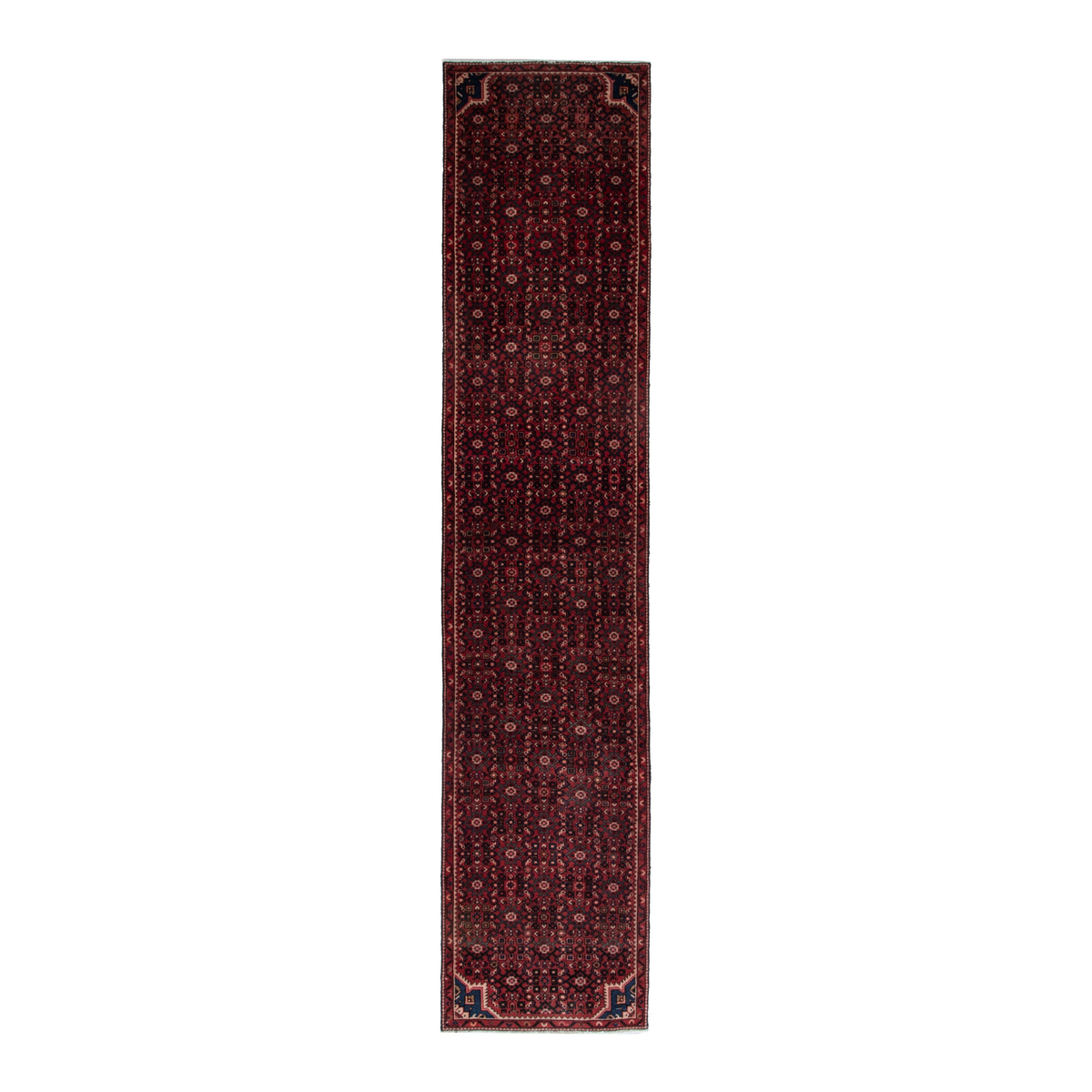Persian Hamedan runner rug in burgundy and muted pink, 2'7" x 12'2"