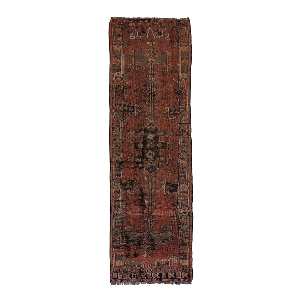 Persian Shiraz runner rug in rust and faded red, 2'11" x 9'6"
