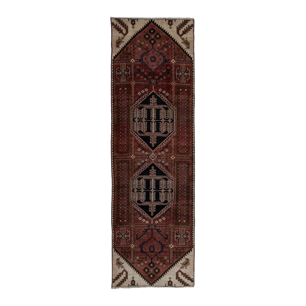 Persian Saveh runner rug in burgundy and cream, 3'1" x 9'6"