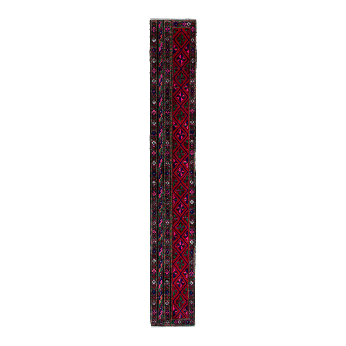 Persian Baluch runner rug in burgundy and magenta, 1'10" x 12'4"