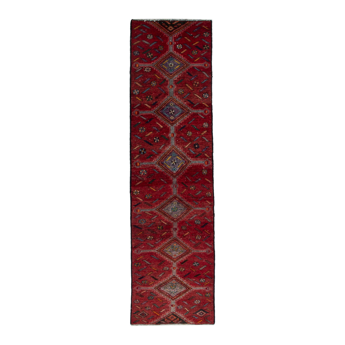 Persian Songhor runner rug in deep red and taupe, 2'6" x 8'10"