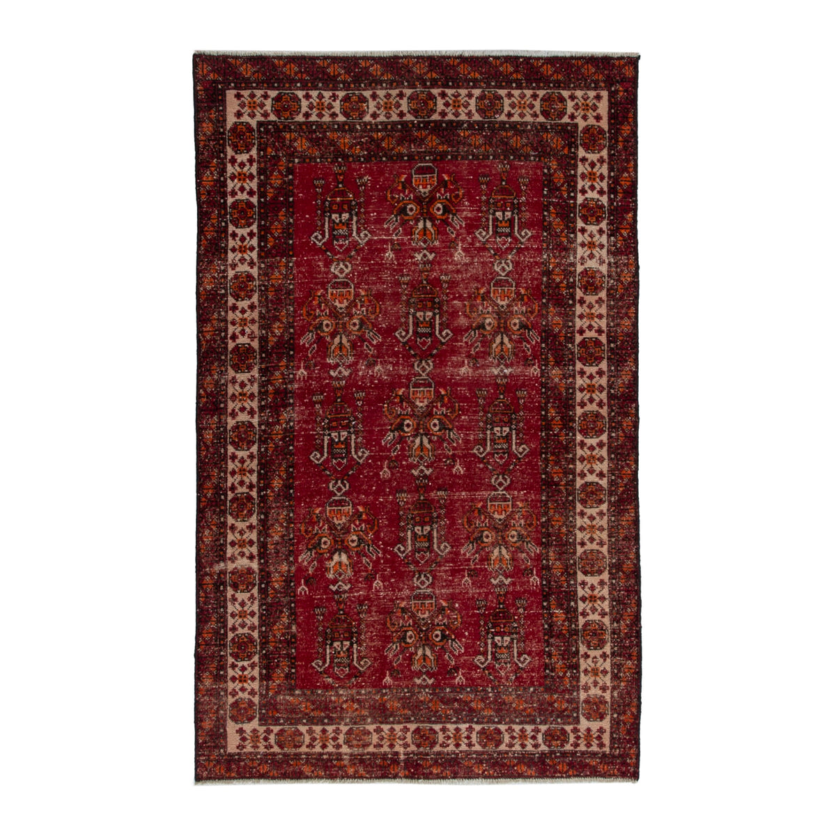 Persian Ferdos area rug in deep red and muted pink, 4'1" x 6'8"