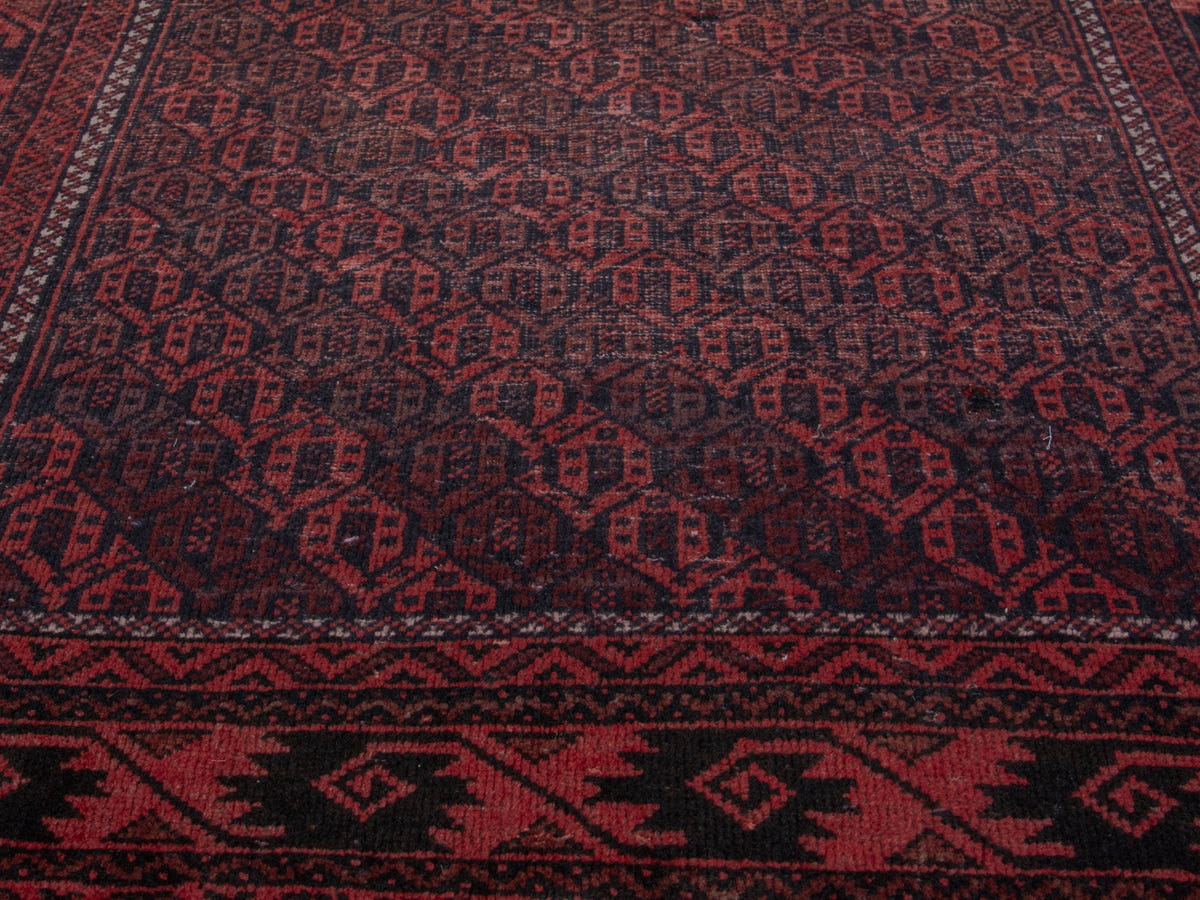 Persian Baluch accent rug in dark brown and faded red, view 12 of 21