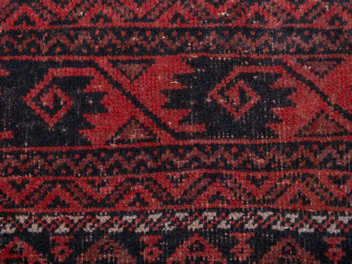 Persian Baluch accent rug in dark brown and faded red, view 15 of 21