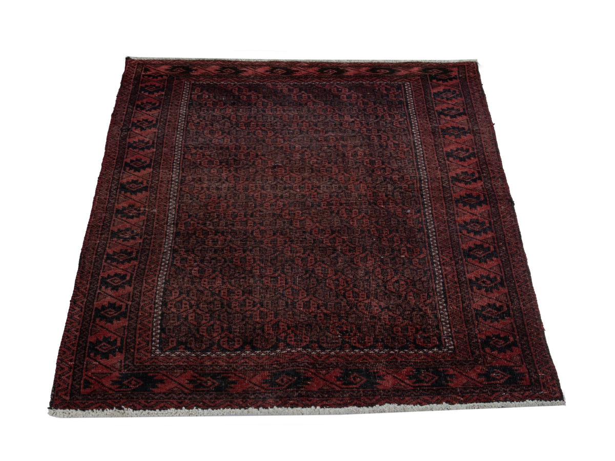 Persian Baluch accent rug in dark brown and faded red, view 3 of 21