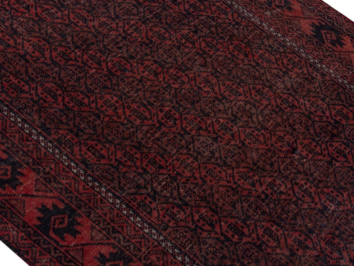 Persian Baluch accent rug in dark brown and faded red, view 5 of 21