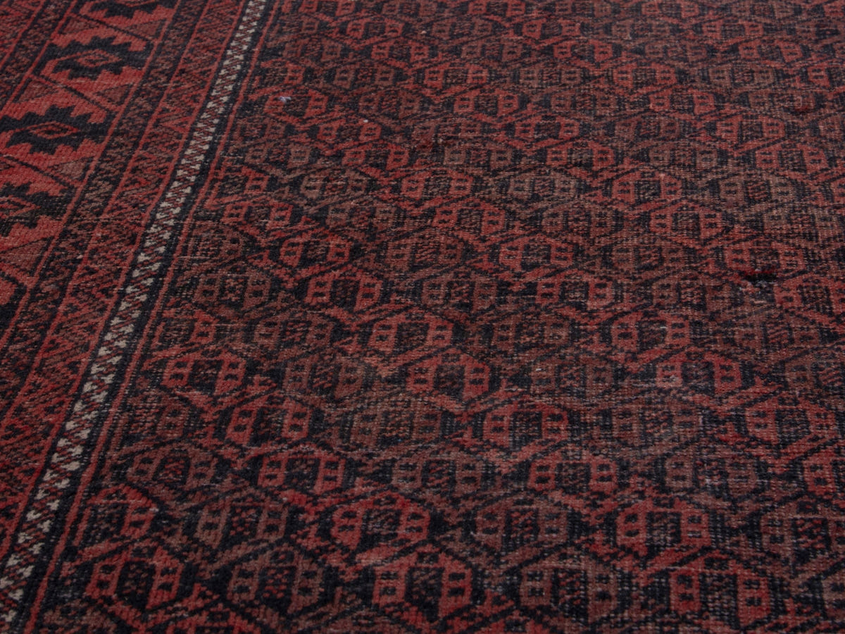 Persian Baluch accent rug in dark brown and faded red, view 10 of 21