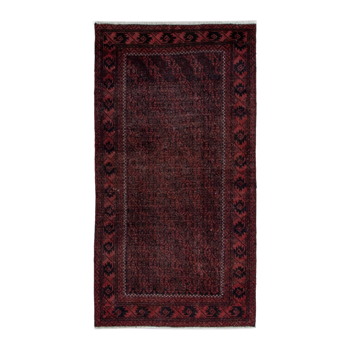 Persian Baluch accent rug in dark brown and faded red, 3'3" x 6'2"