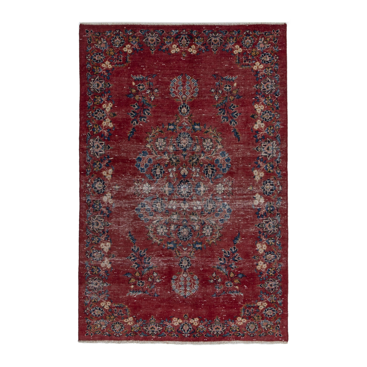 Persian Kashan accent rug in burgundy and faded red, 4'2" x 6'5"