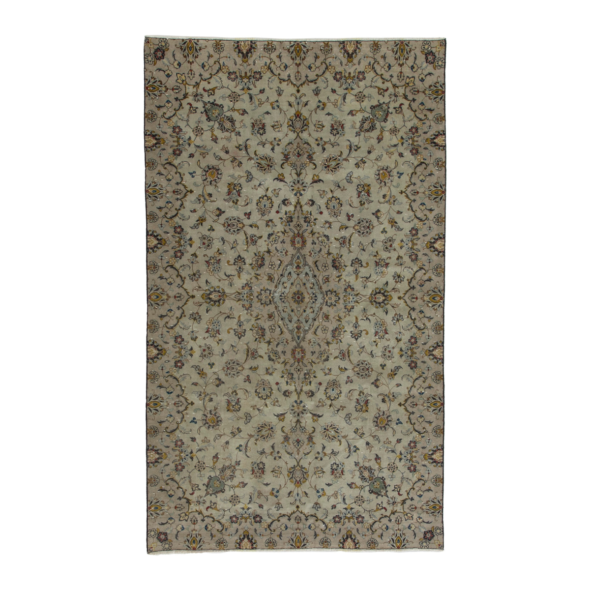 Persian Kashan area rug in cream and sage, 5'2" x 8'4"