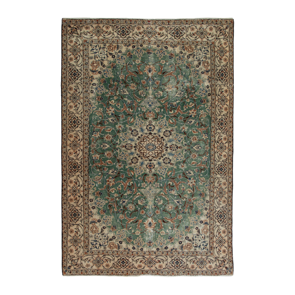 Persian Nain area rug in teal and cream, 6'7" x 9'5"