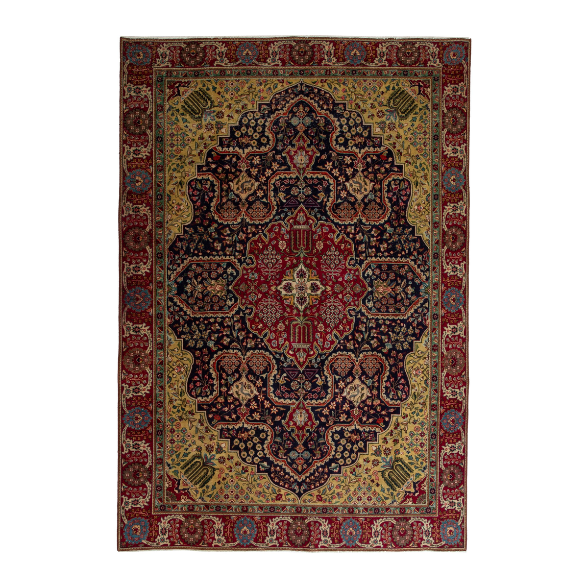 Persian Tabriz oversized rug in navy and deep red, 9'2" x 12'4"