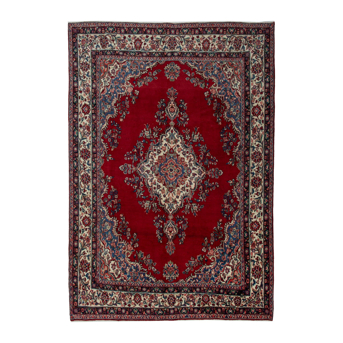 Persian Hamedan oversized rug in deep red and ivory, 7'10" x 10'4"