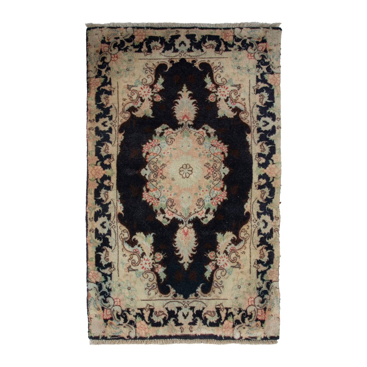 Persian Tabriz accent rug in navy and cream, 2' x 3'5"