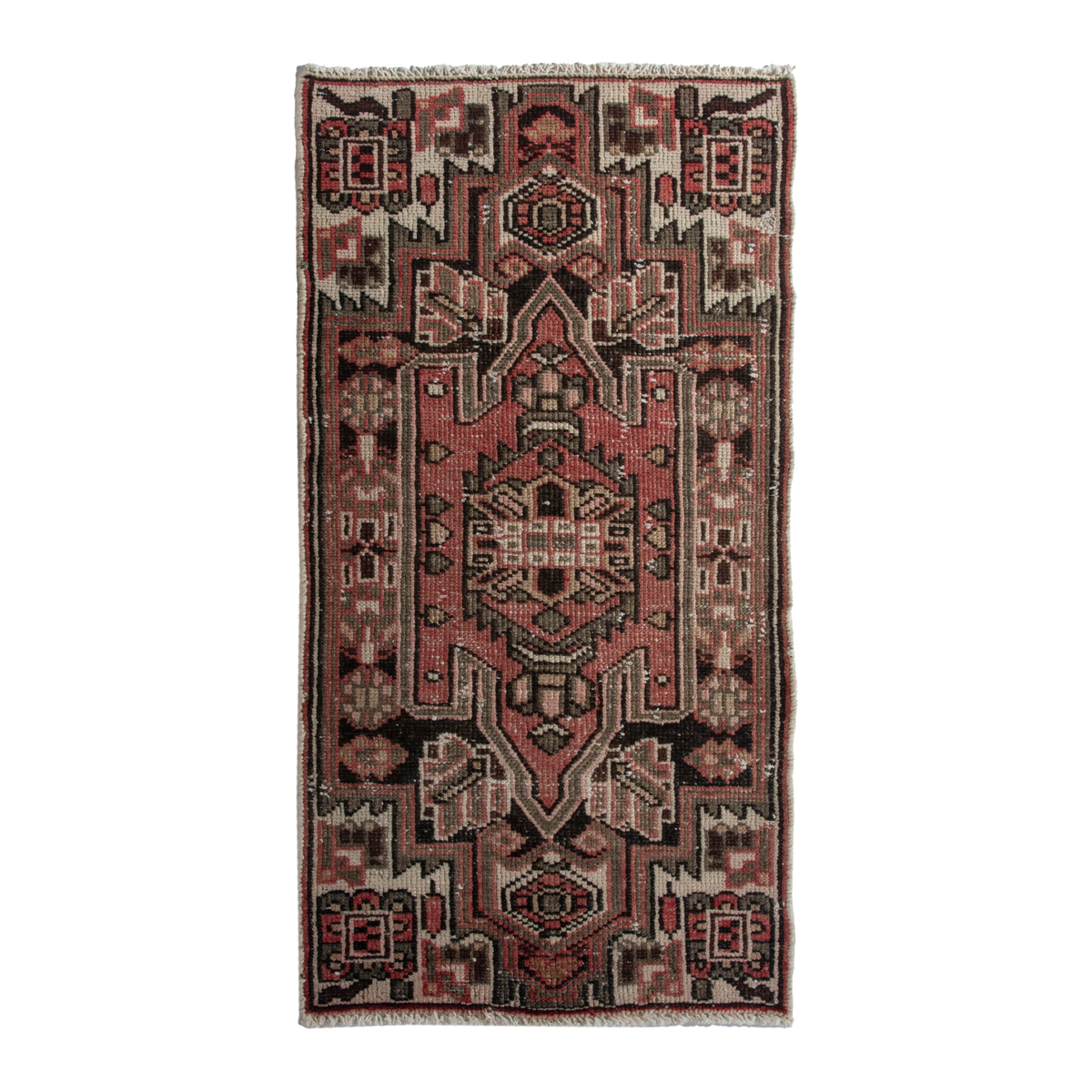 Persian Saveh accent rug in burgundy and rust, 1'11" x 3'8"