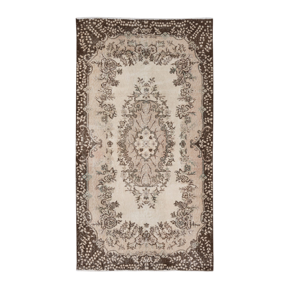 Turkish Isparta area rug in cream and greige, 3'8" x 6'11"