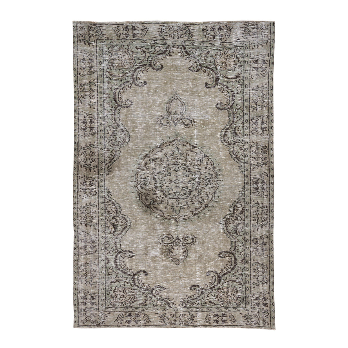 Turkish Manisa area rug in cream and dark brown, 5'4" x 8'3"