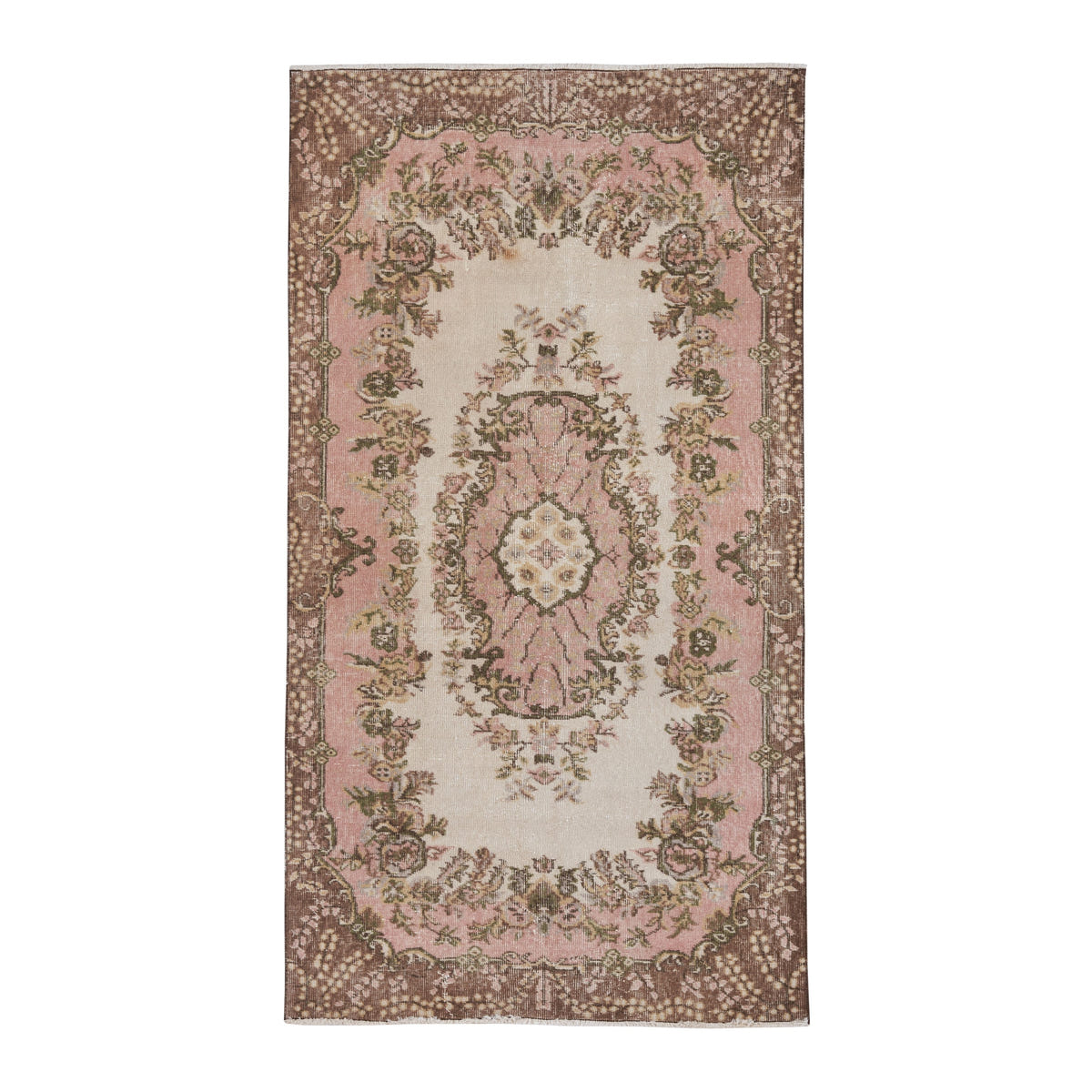 Turkish Isparta area rug in cream and muted pink, 3'9" x 7'1"