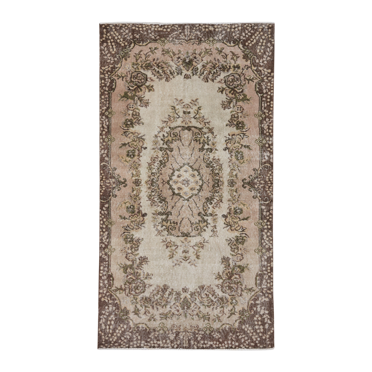 Turkish Isparta area rug in cream and greige, 3'8" x 7'1"