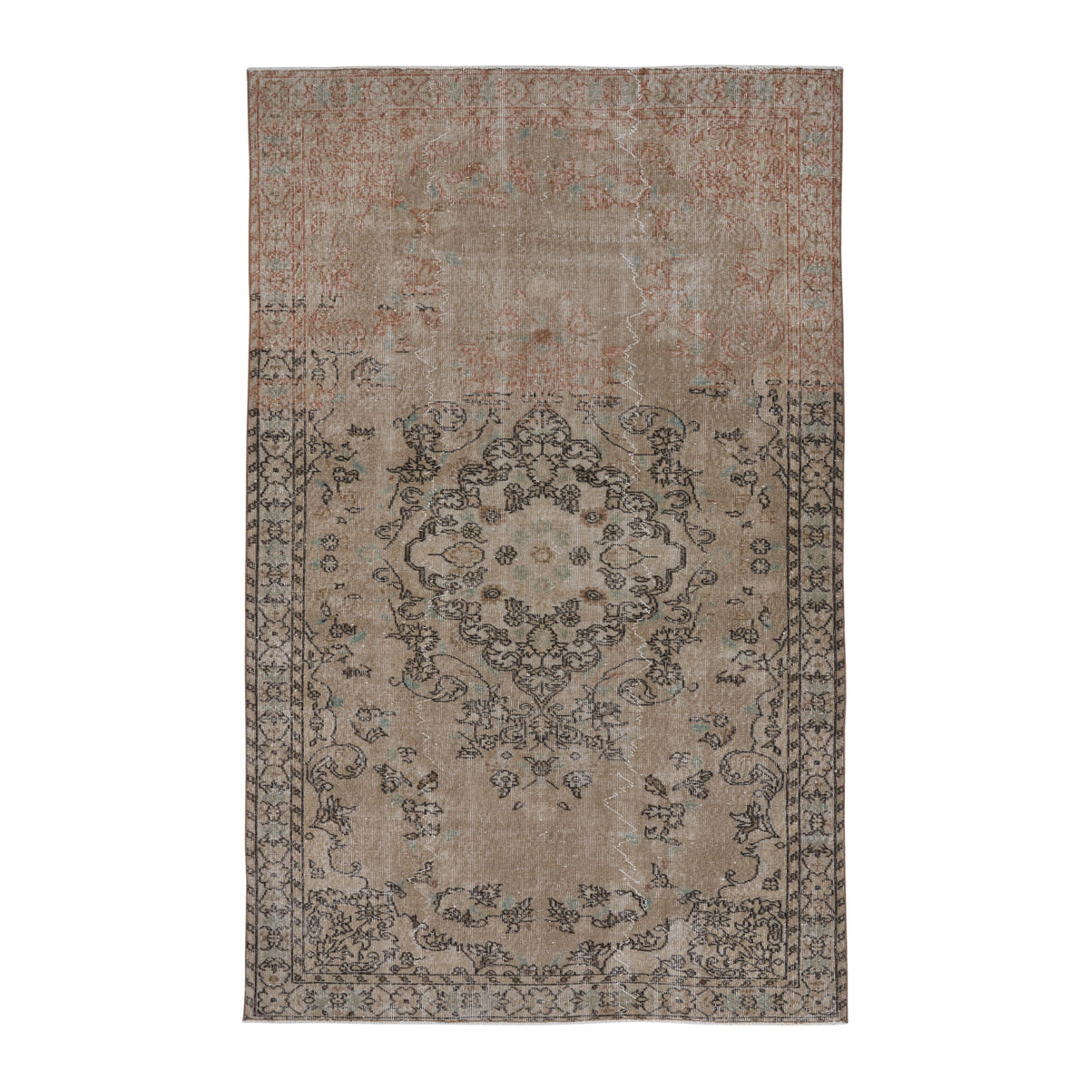 Turkish Isparta area rug in cream and faded red, 5'3" x 8'6"