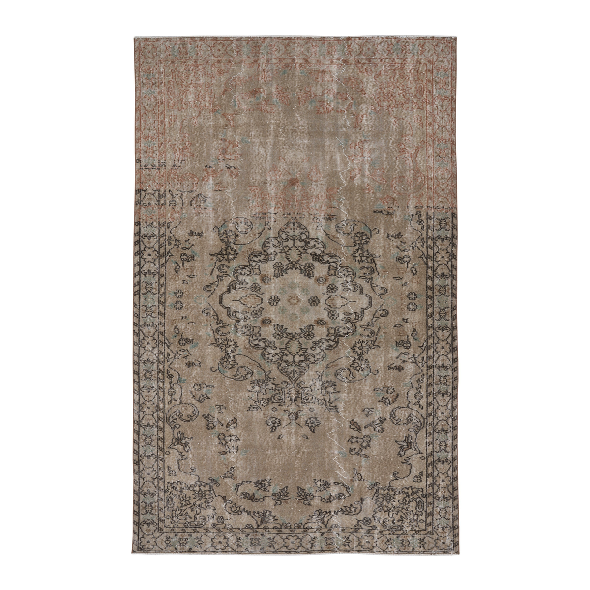 Turkish Isparta area rug in cream and faded red, 5'3" x 8'6"