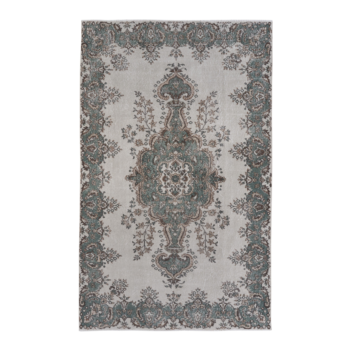 Turkish Isparta area rug in ivory and sage, 5'5" x 8'9"