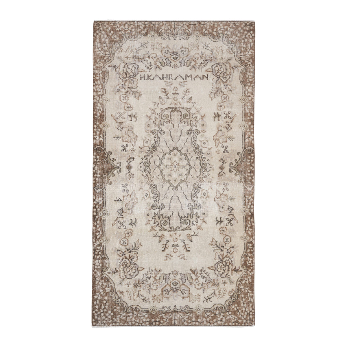 Turkish Isparta area rug in cream and taupe, 3'7" x 6'9"