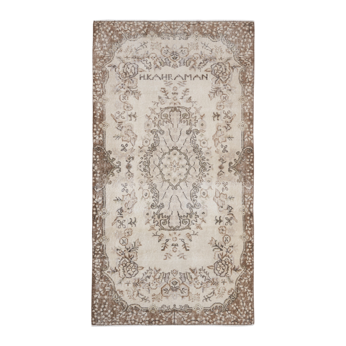 Turkish Isparta area rug in cream and taupe, 3'7" x 6'9"