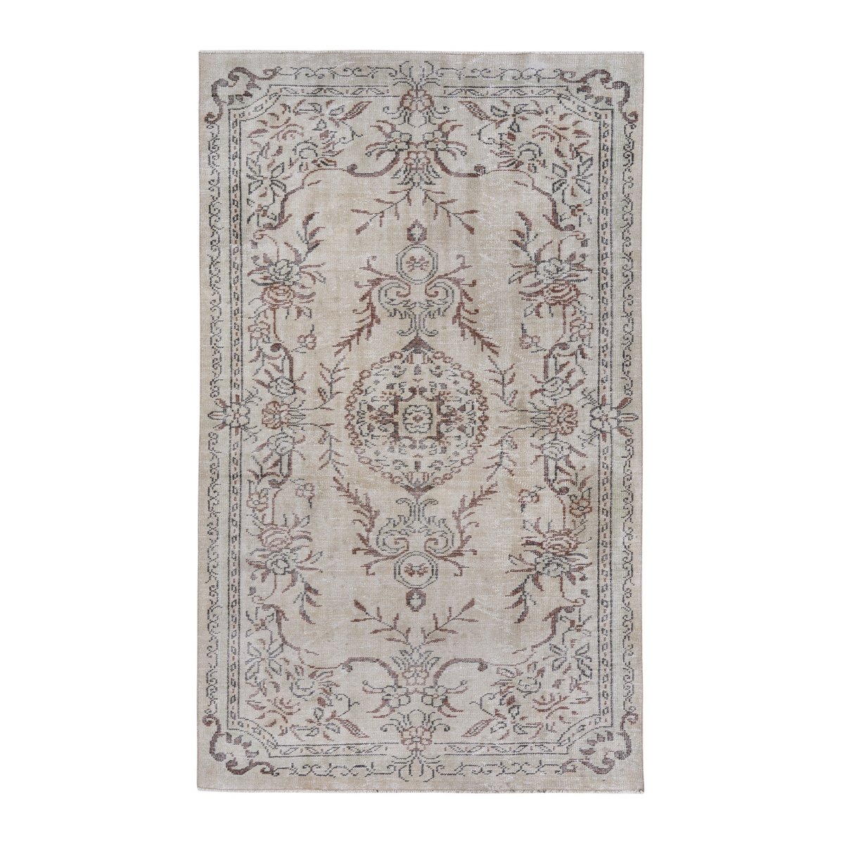 Turkish Manisa area rug in cream and muted pink, 5'7" x 9'4"