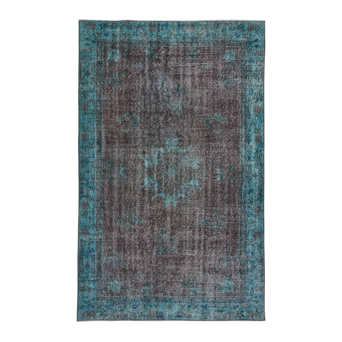 Turkish Isparta area rug in charcoal and turquoise, 5'6" x 8'10"