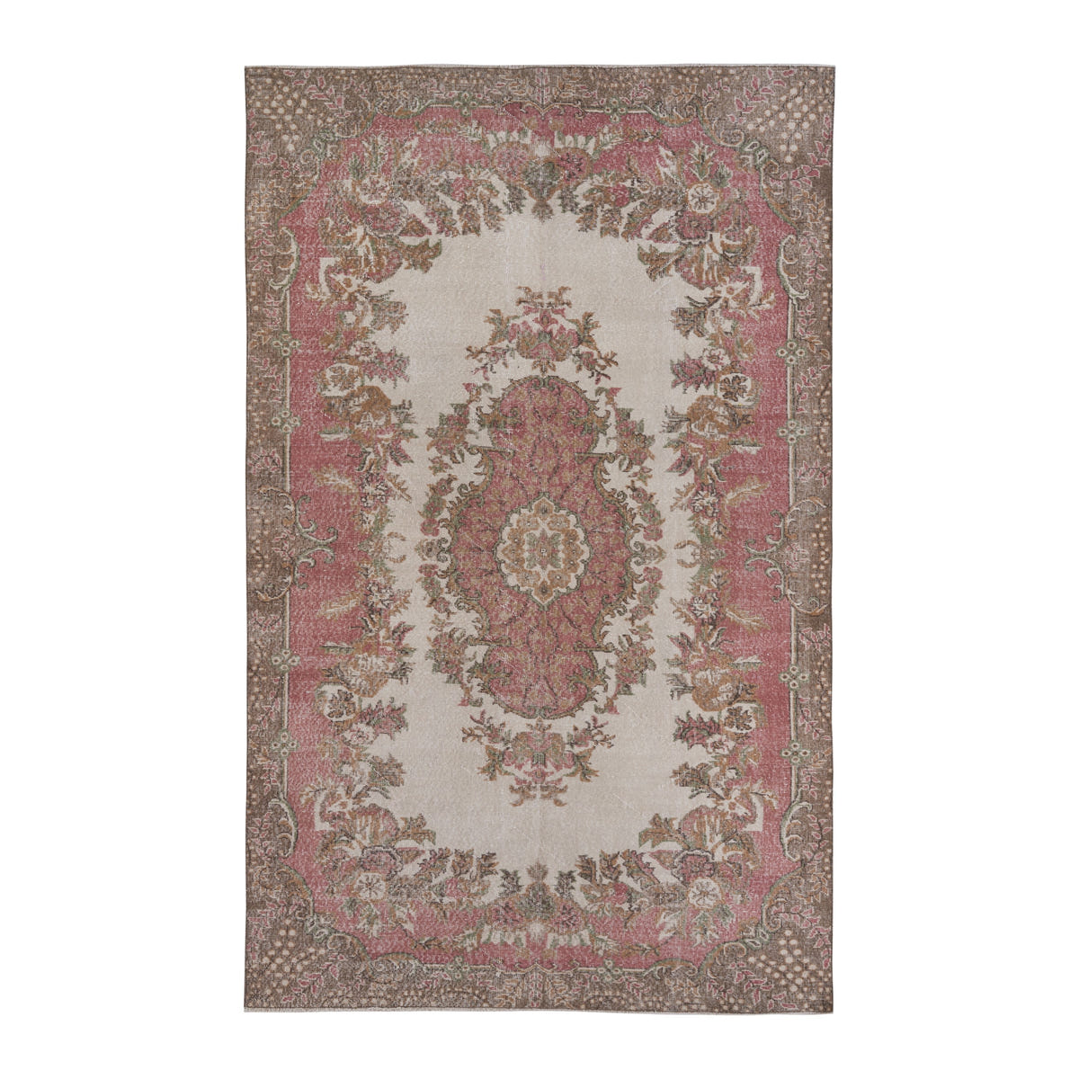 Turkish Isparta area rug in cream and rose, 6'4" x 10'4"