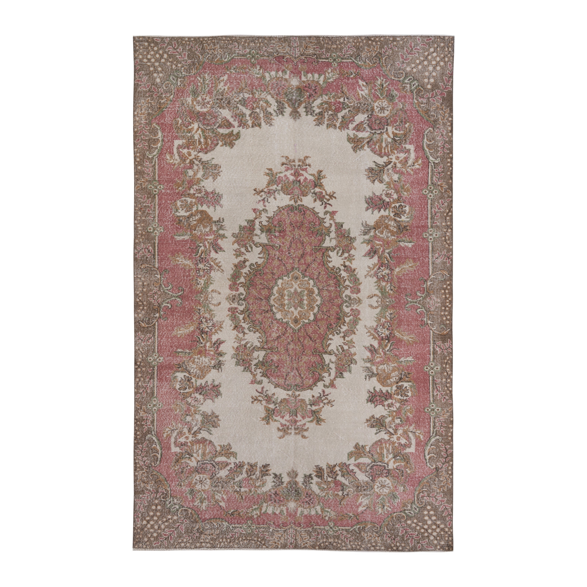 Turkish Isparta area rug in cream and rose, 6'4" x 10'4"