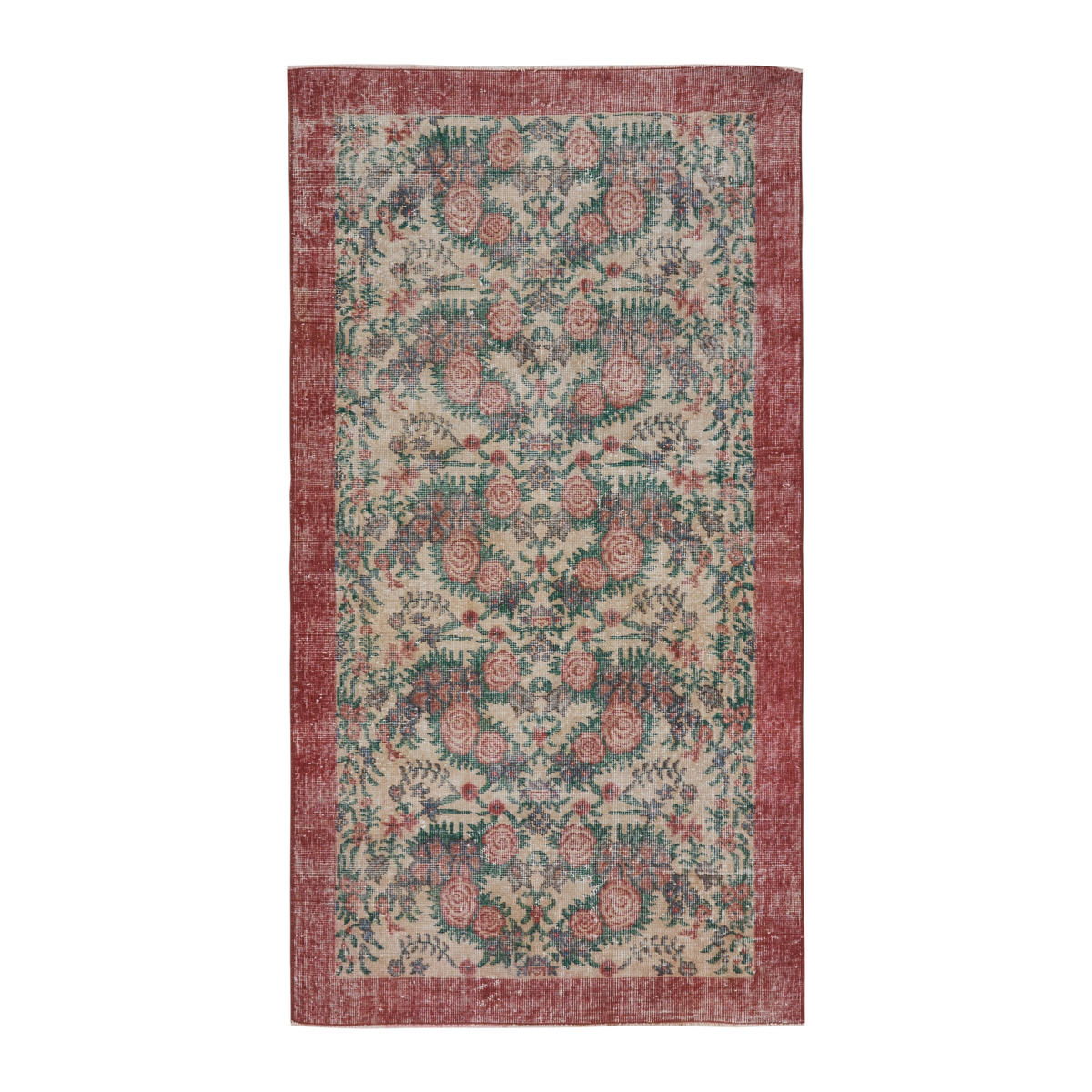 Turkish Isparta area rug in cream and muted pink, 3'8" x 6'11"
