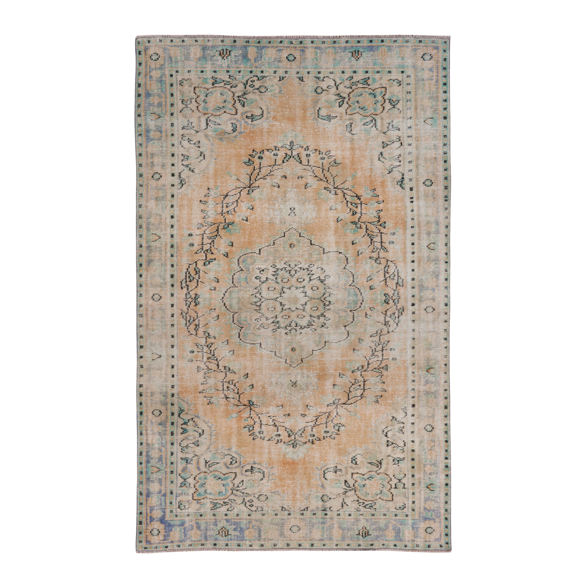 Turkish Manisa area rug in apricot and tan, 5'11" x 9'7"
