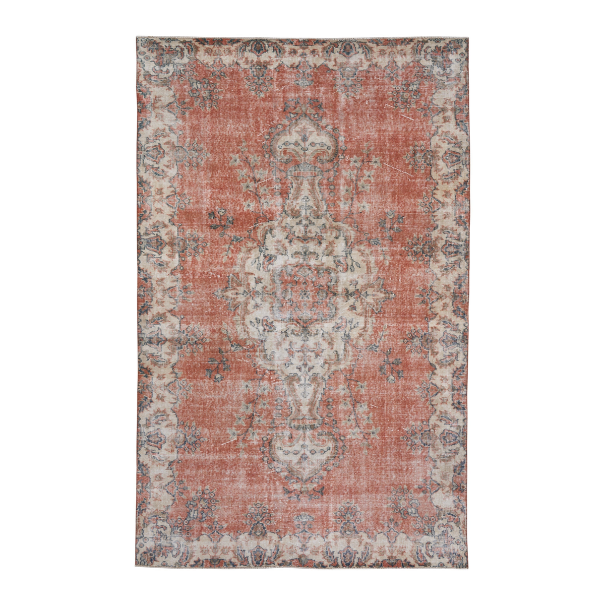 Turkish Isparta area rug in terracotta and cream, 5'9" x 9'5"