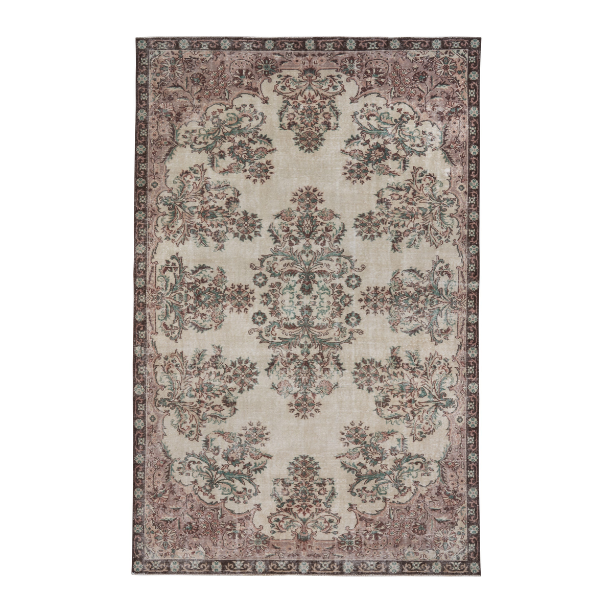 Turkish Isparta oversized rug in cream and faded red, 6'9" x 10'6"