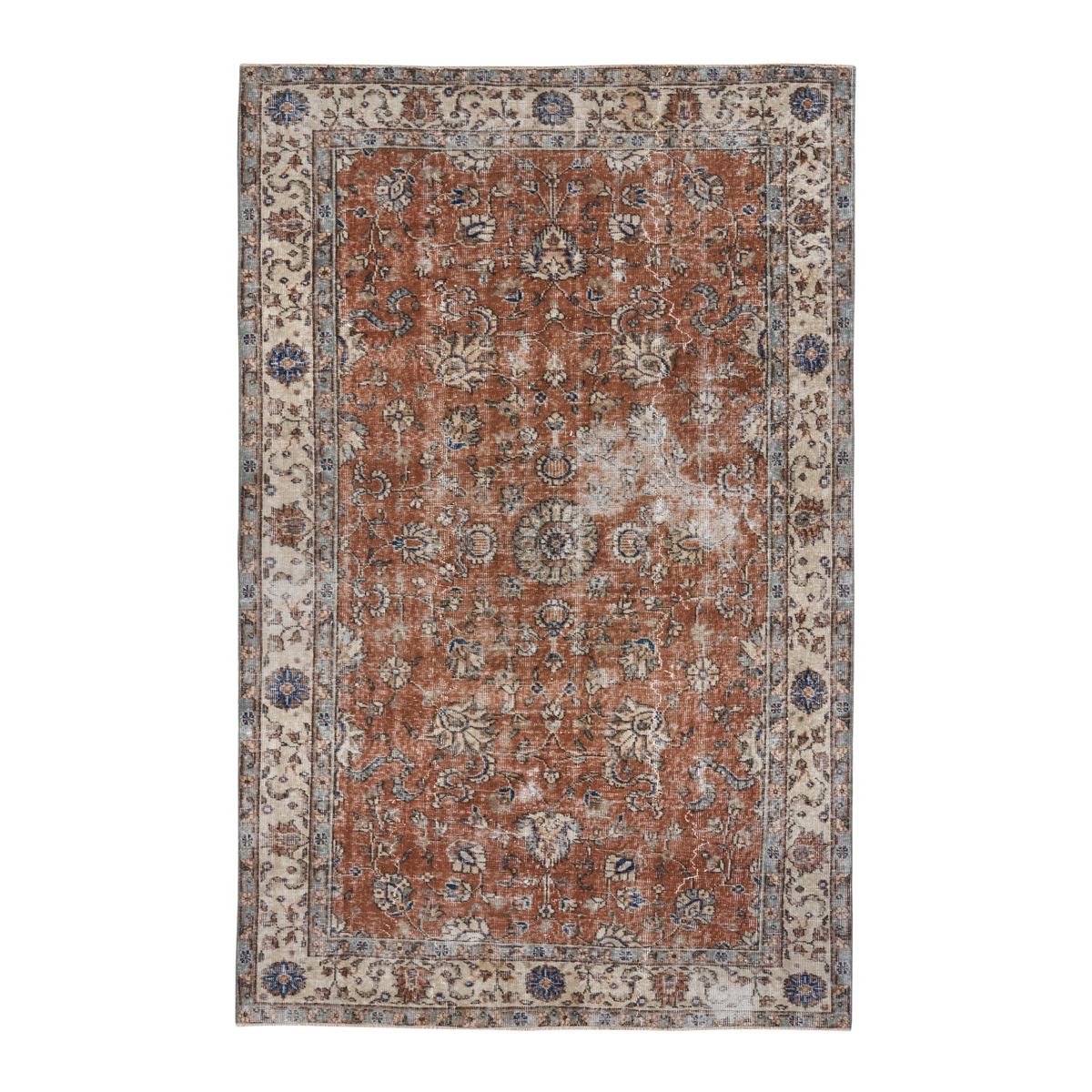 Turkish Isparta area rug in rust and cream, 5'6" x 8'8"