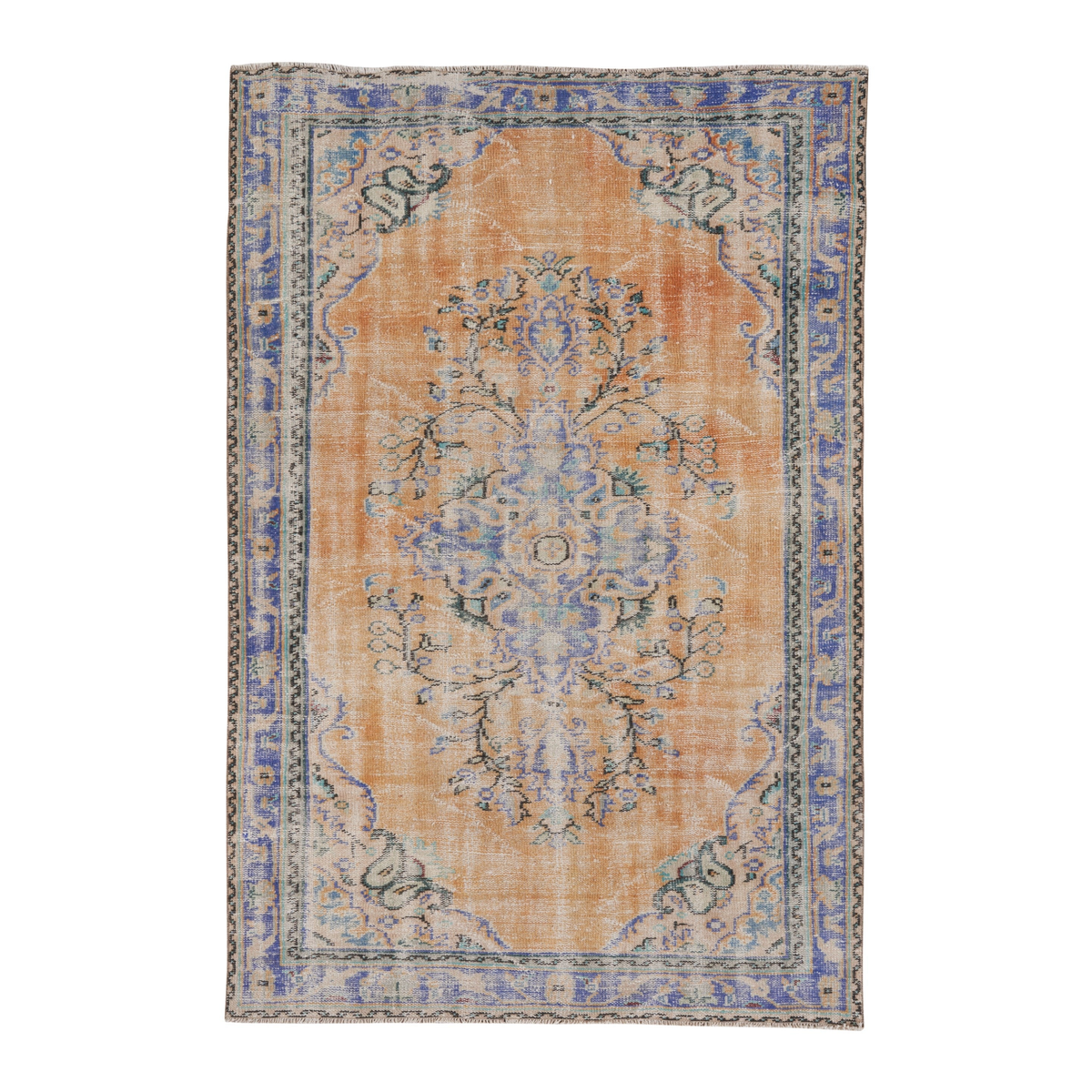 Turkish Manisa area rug in terracotta and blue, 5'1" x 7'10"