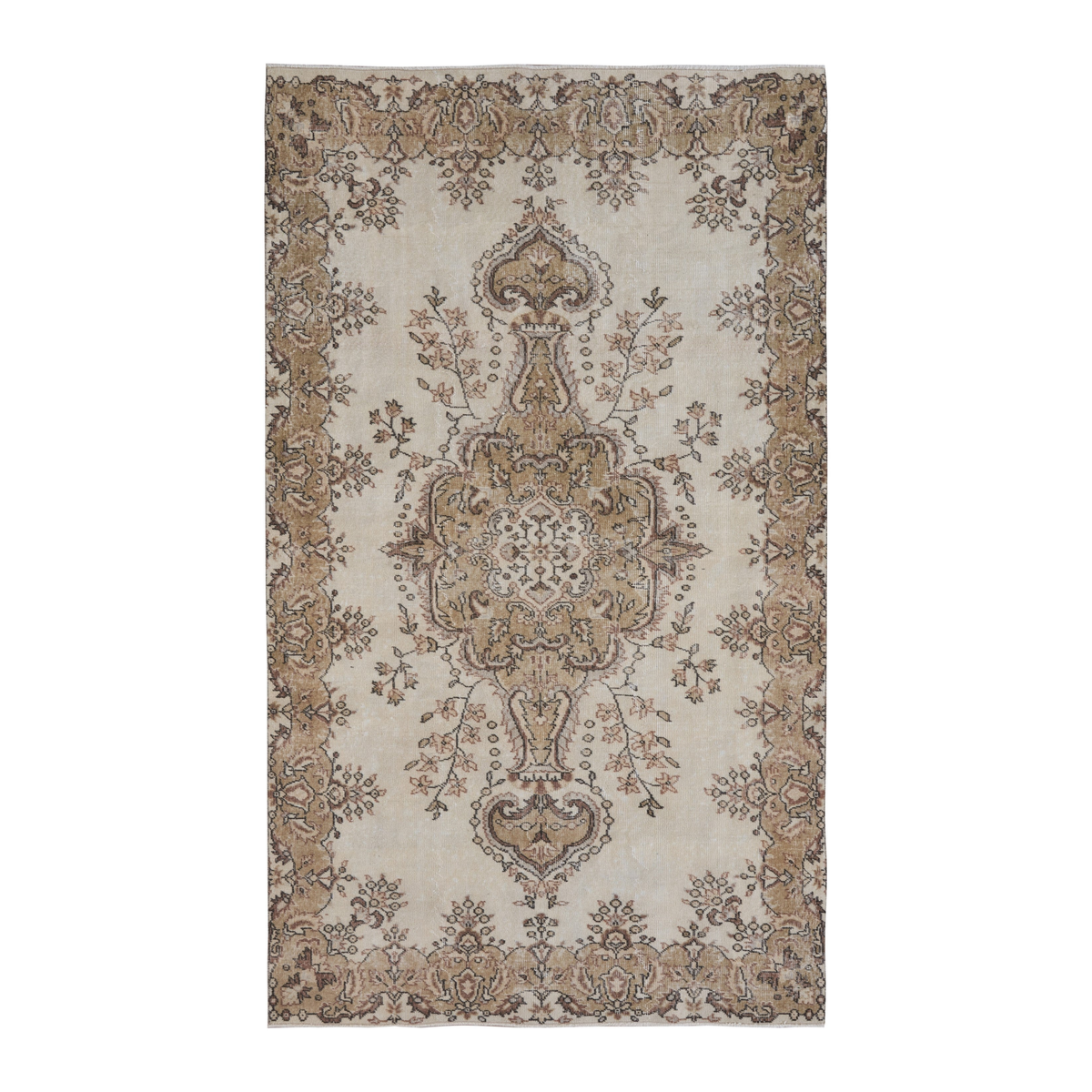 Turkish Isparta area rug in cream and antique gold, 5'4" x 9'