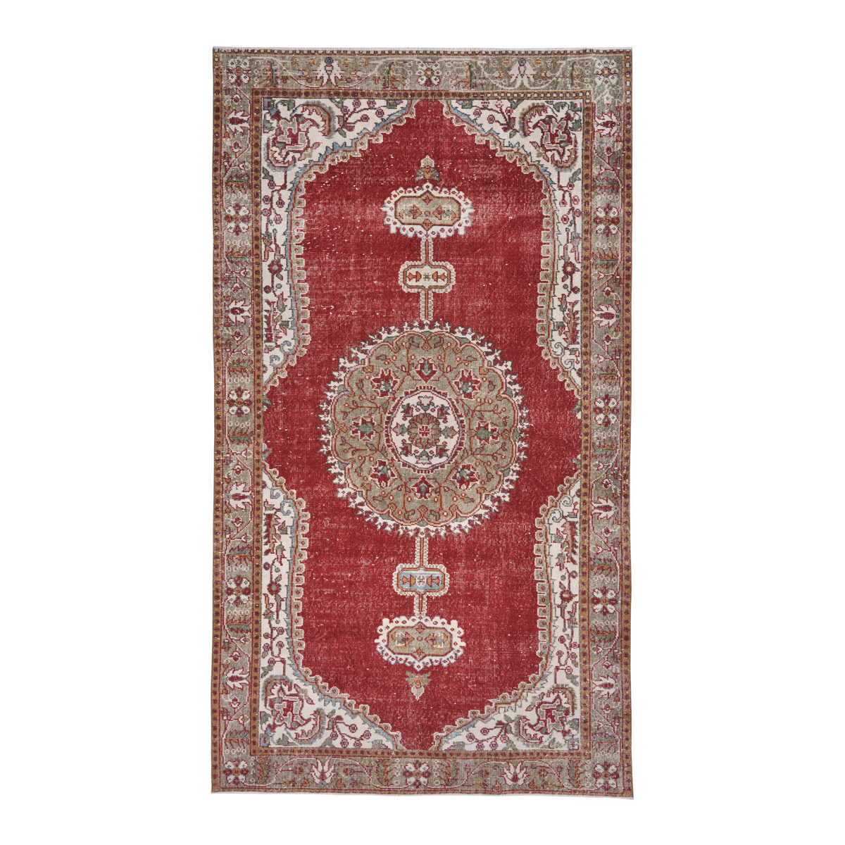 Turkish Isparta area rug in deep red and cream, 5'6" x 9'11"